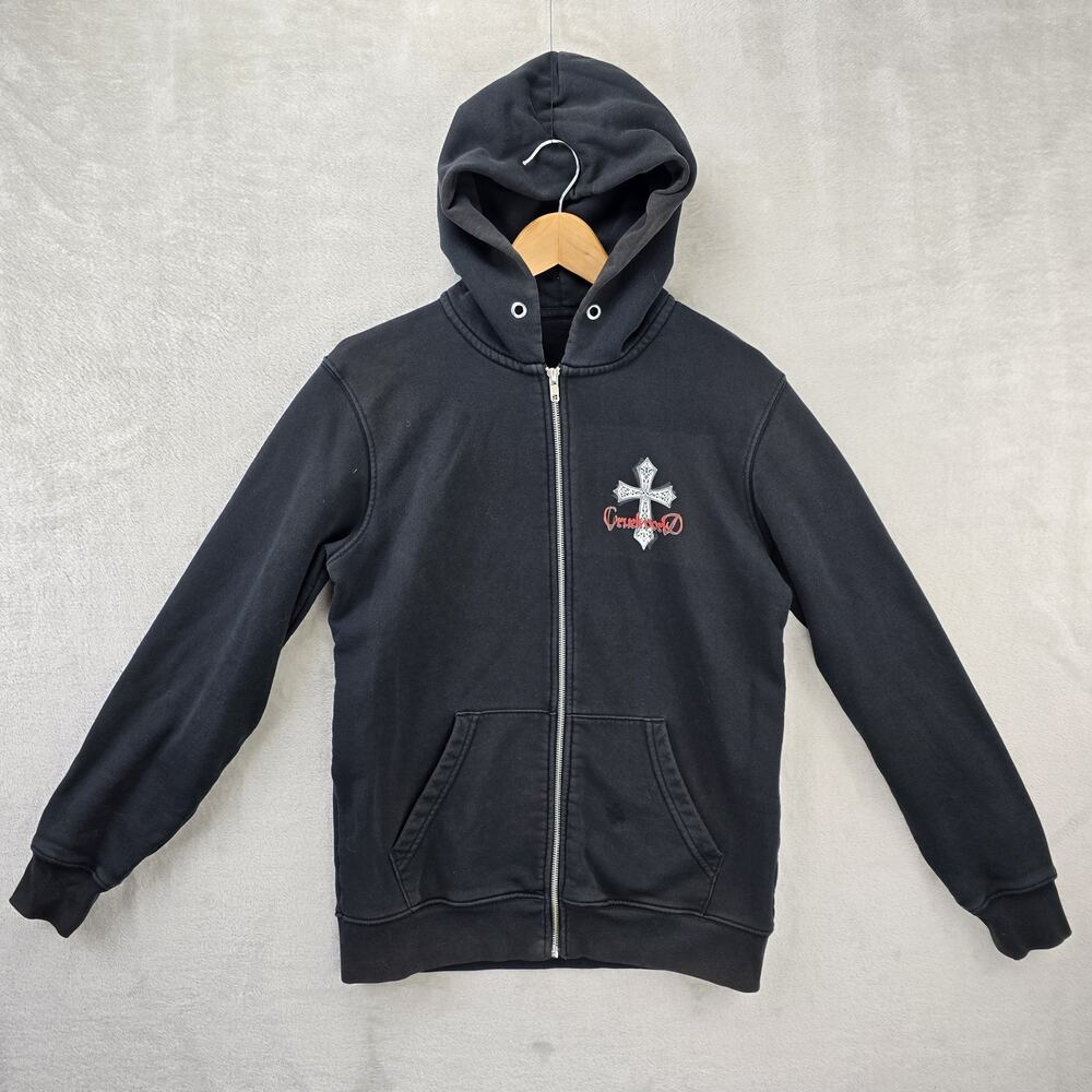 Cruel World Zip Up Hoodie Mens Small Black Cross Y2K Sweatshirt Goth Grunge - Picture 3 of 15